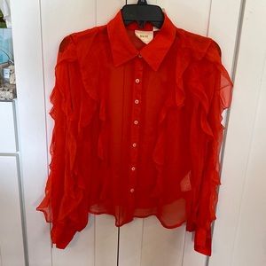 Anthropologie sheer red fancy blouse size XS